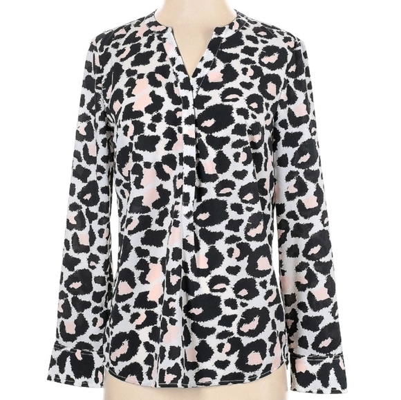 Talbots Tops - Talbots Women Ivory Long Sleeve Blouse Size L PINK AND black Animal Print Button